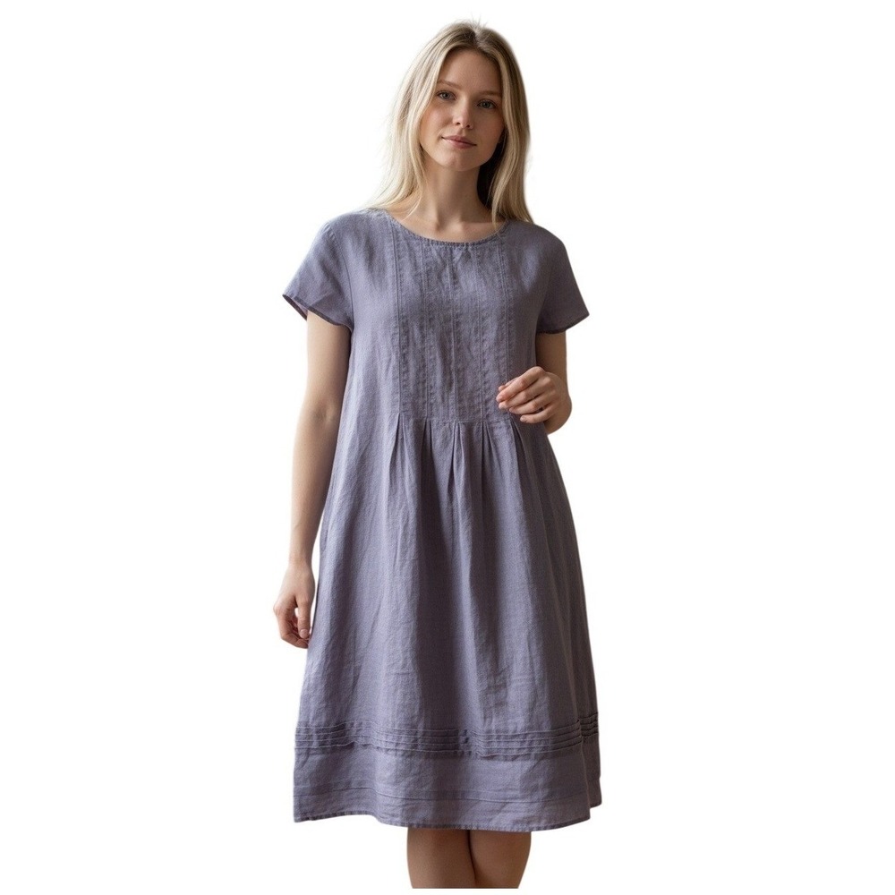 J. Jill Love Linen Blue Pintuck Dress XLP, art teacher, coastal, quiet luxury